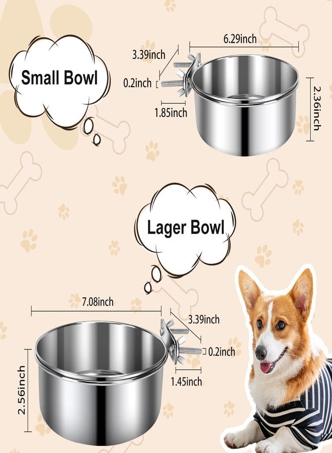 MultiOutools Crate Dog Bowls, Removable Stainless Steel Dog Bowl for Food and Water, Pet Kennel Hanging Food Water Feeder Station for Small/Medium/Large Pets, (7.1"x2.6" & 6.3"*2.4", Silver) - Image 2